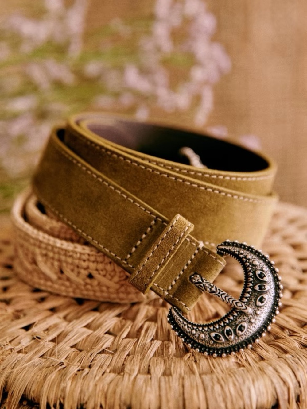 Sezane Louvre Belt with Ornate Silver Crescent Buckle